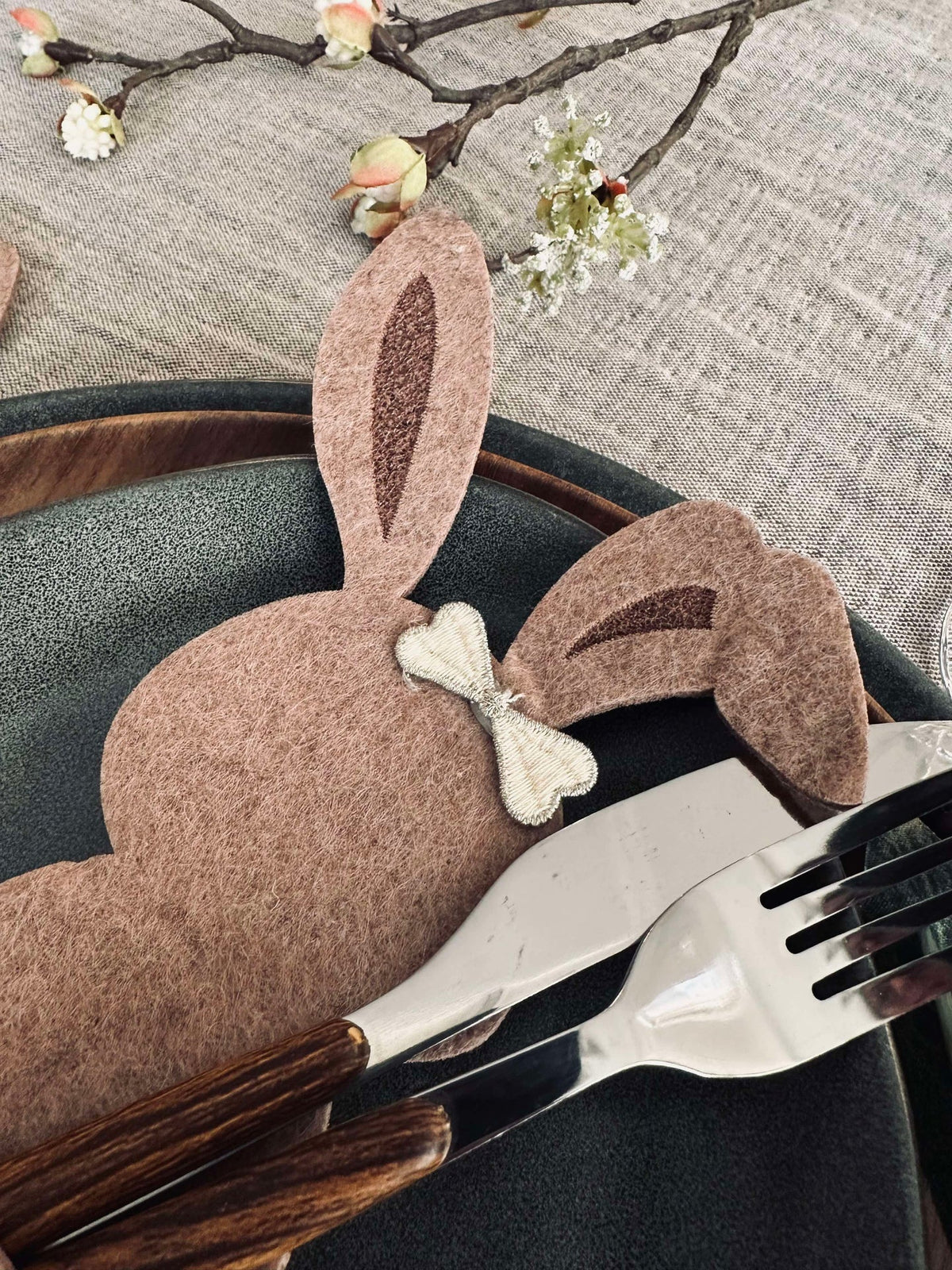 Porte-couverts lapin marron - Lot de 4 pièces