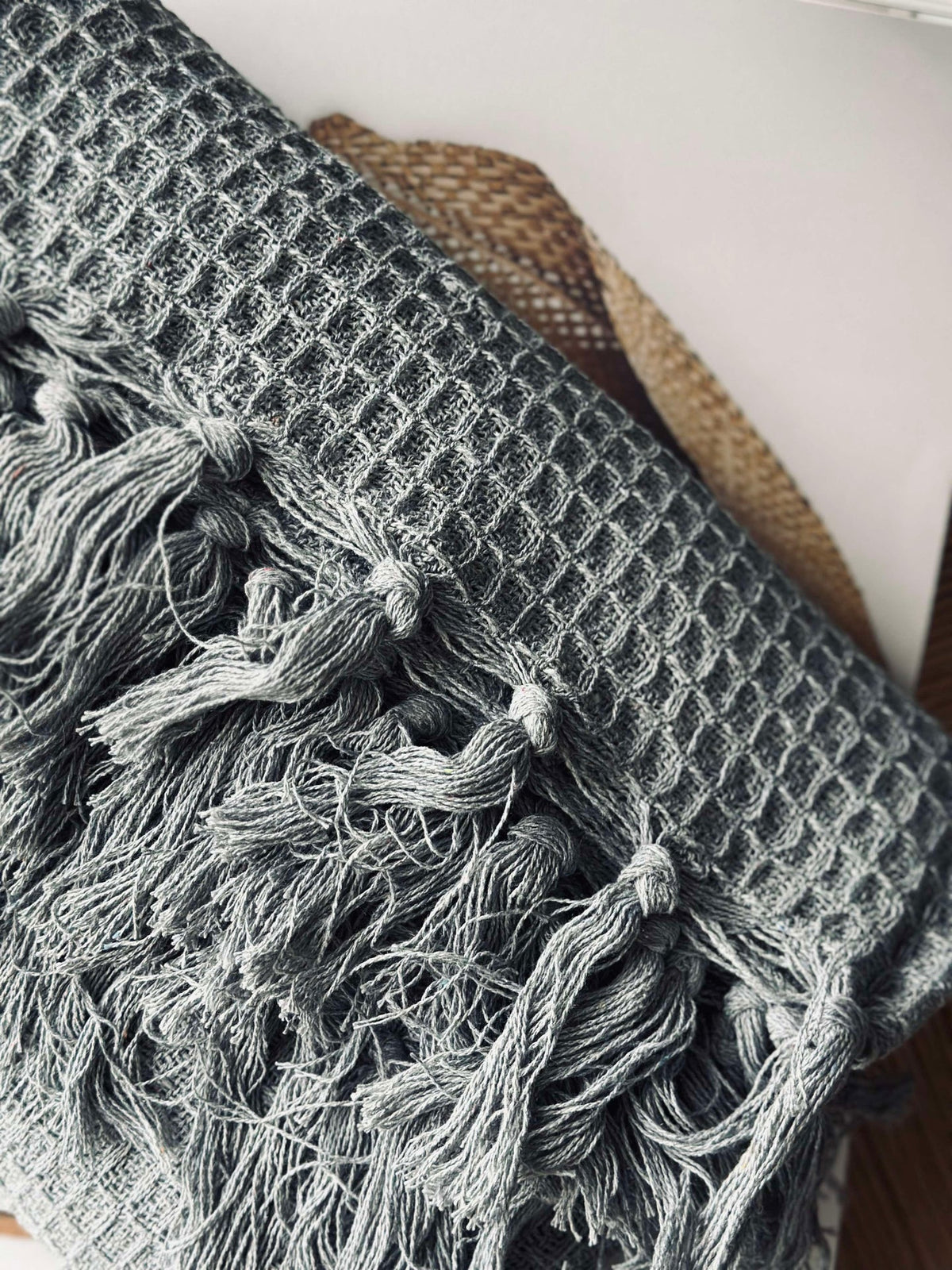 Plaid en coton gaufré - Gris