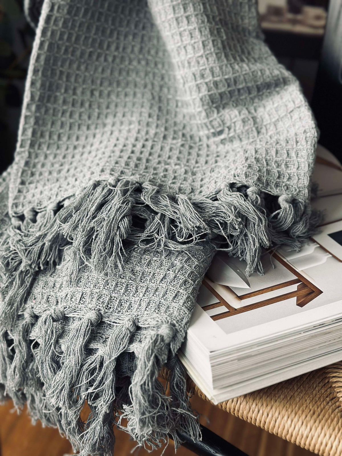 Plaid en coton gaufré - Gris