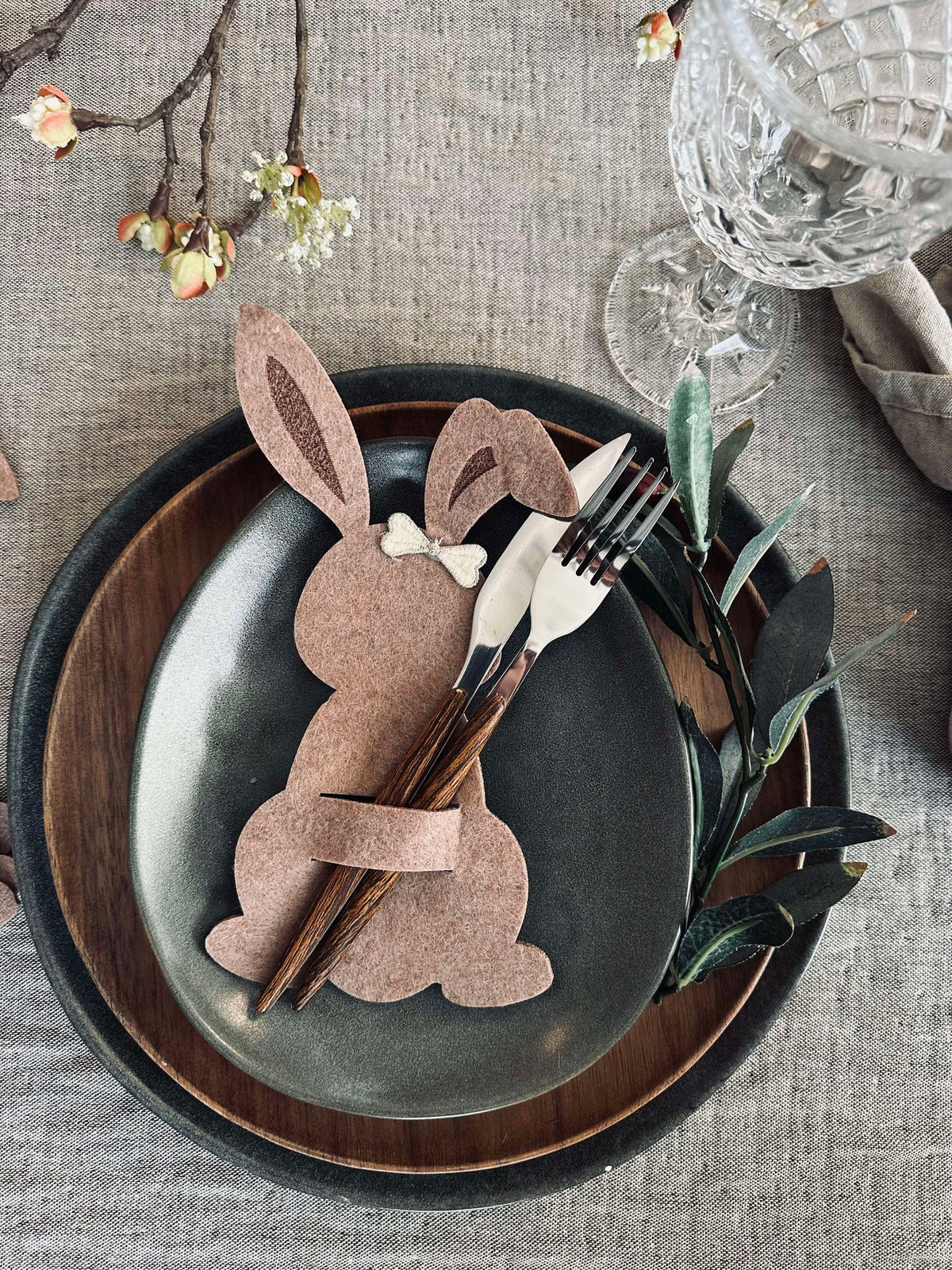 Porte-couverts lapin marron - Lot de 4 pièces