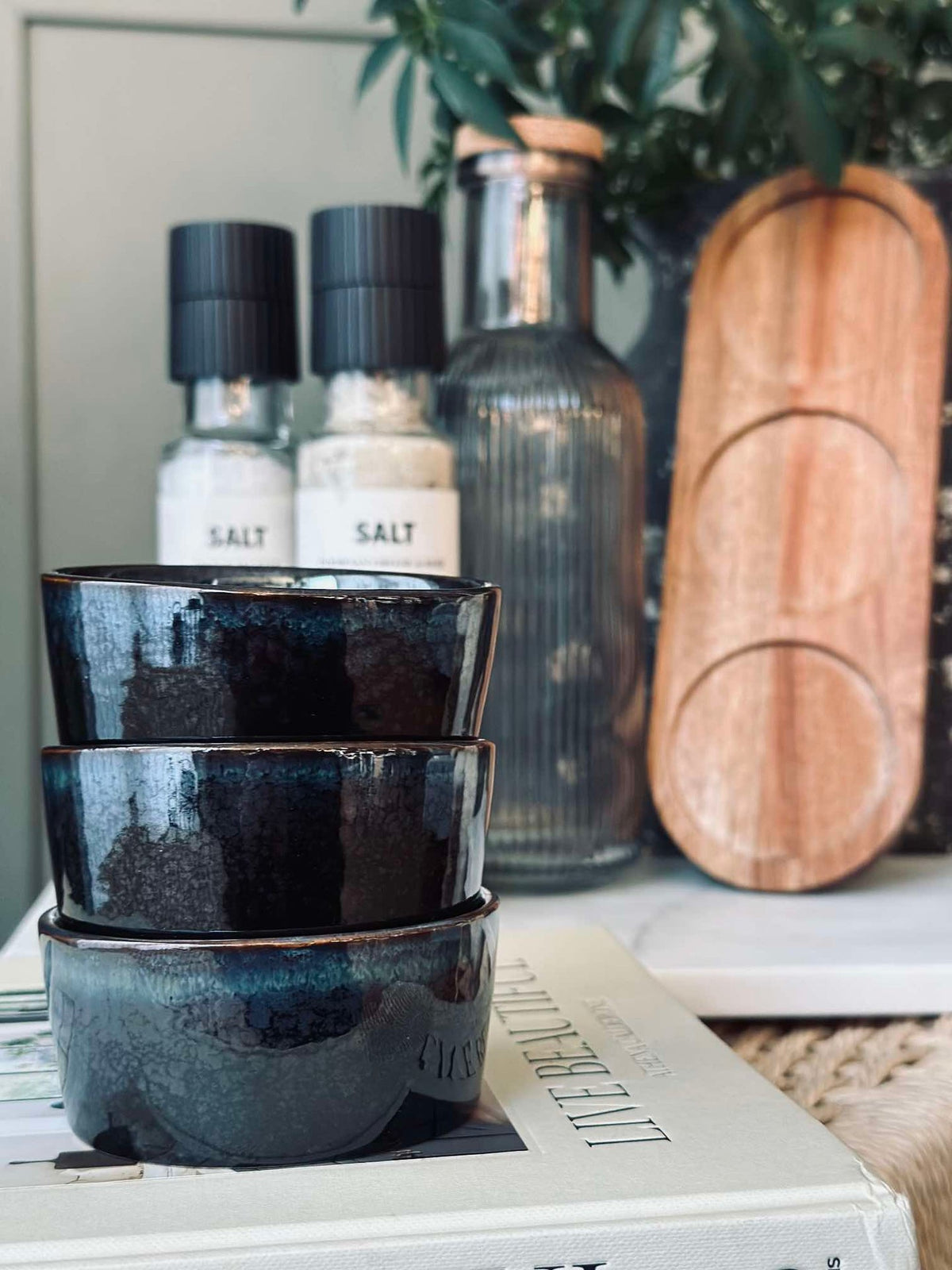 Set à tapas avec 3 bols et plateau - Stone mix