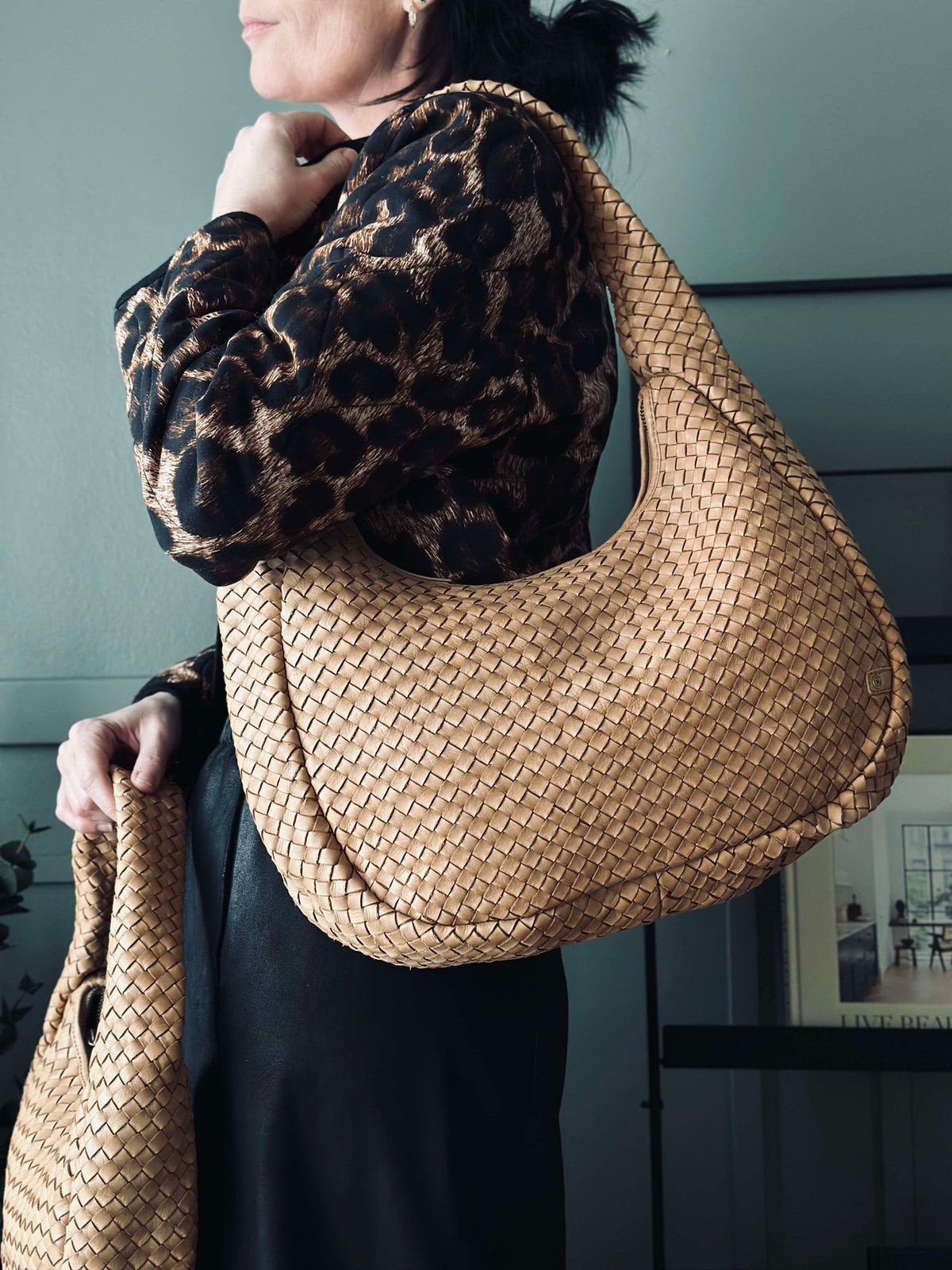 Sac à bandoulière tressé à la main élégant - Sable grand