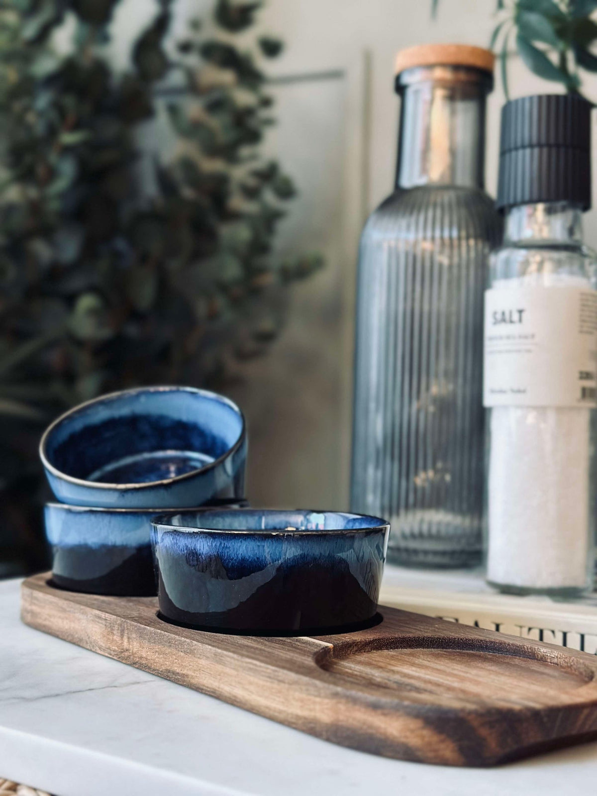 Set à tapas avec 3 bols et plateau - Blue mix