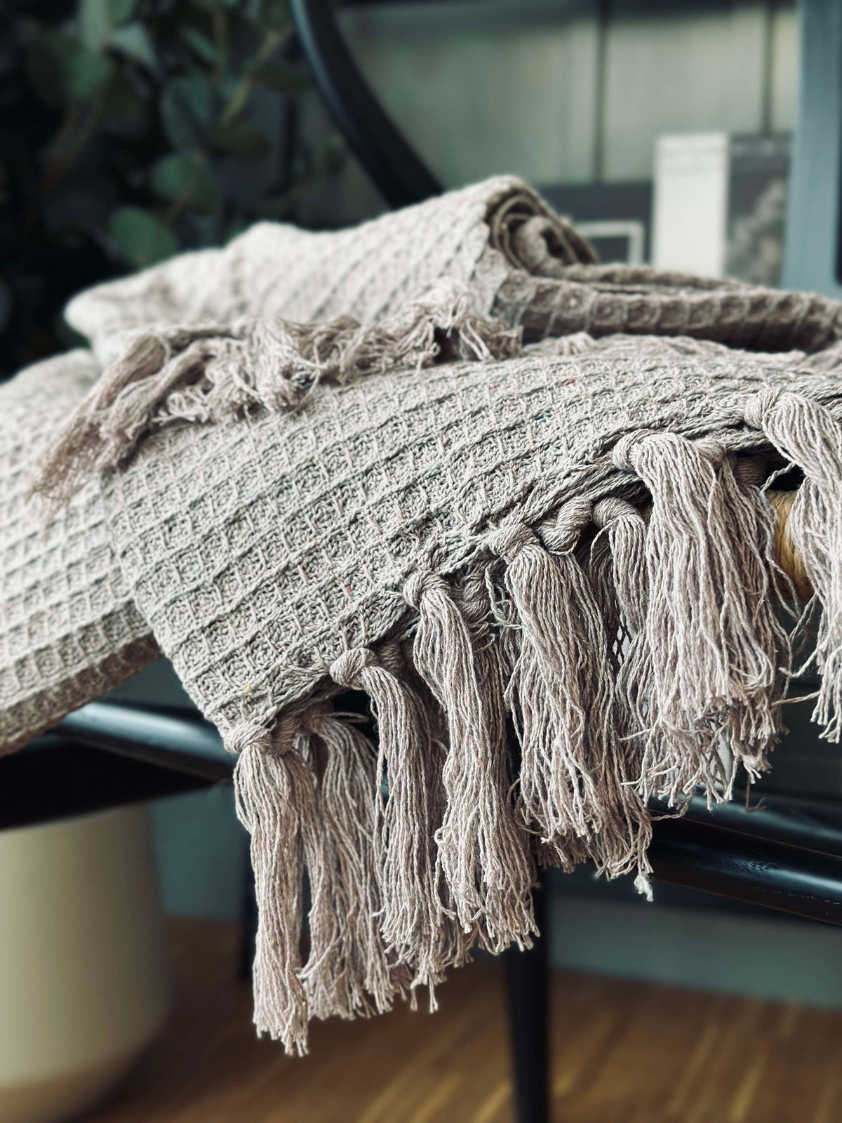 Plaid coton gaufré - Taupe