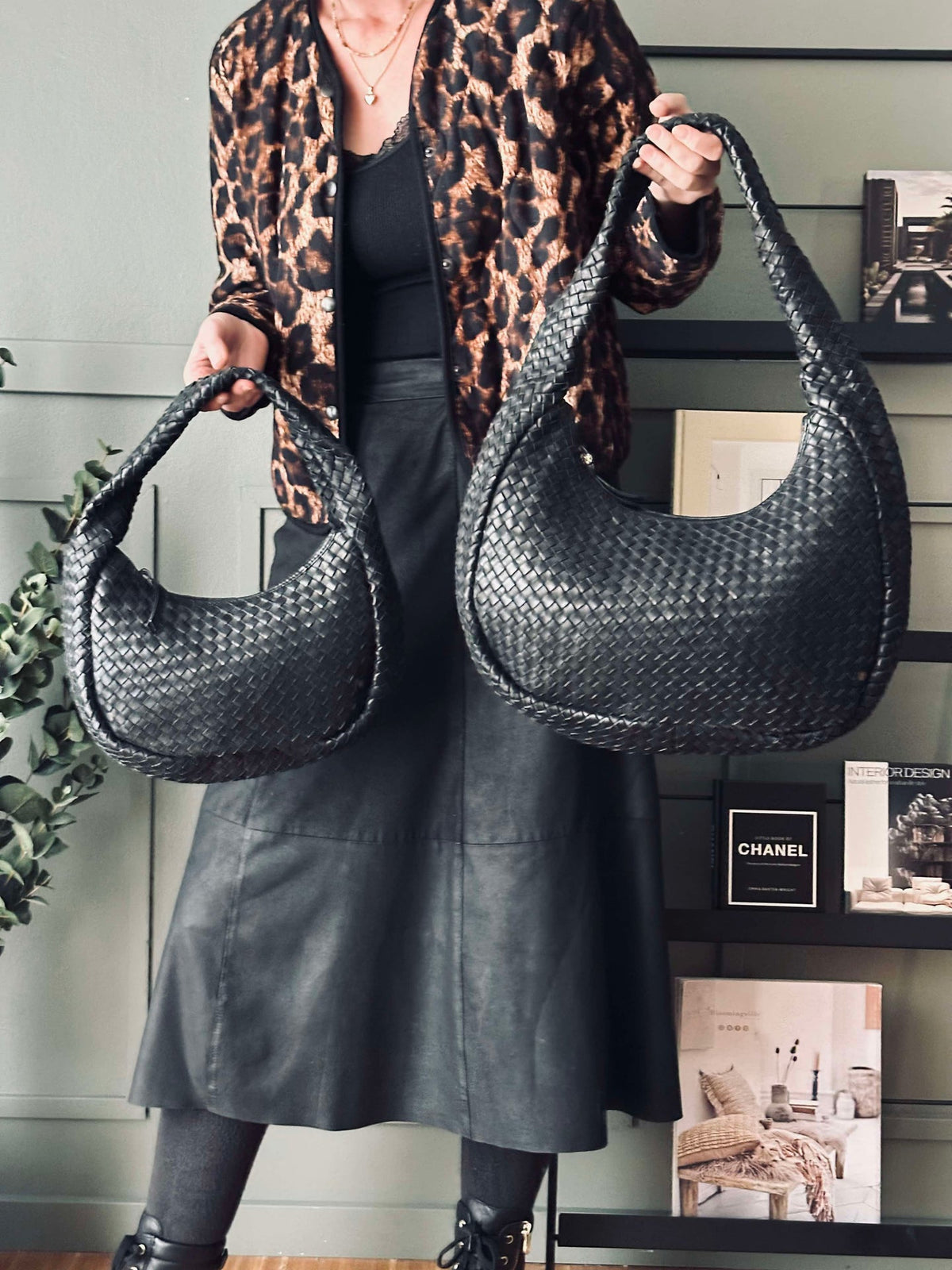 Élégant sac bandoulière tressé à la main - Black