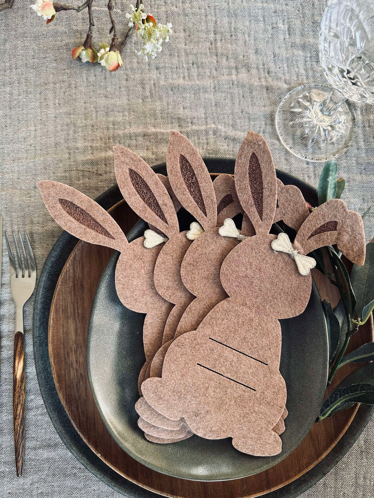 Porte-couverts lapin marron - Lot de 4 pièces