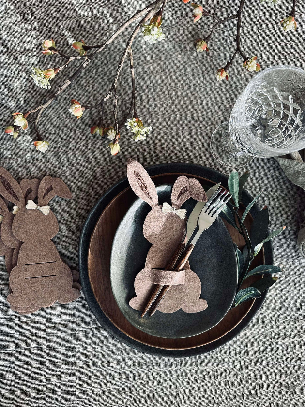 Porte-couverts lapin marron - Lot de 4 pièces
