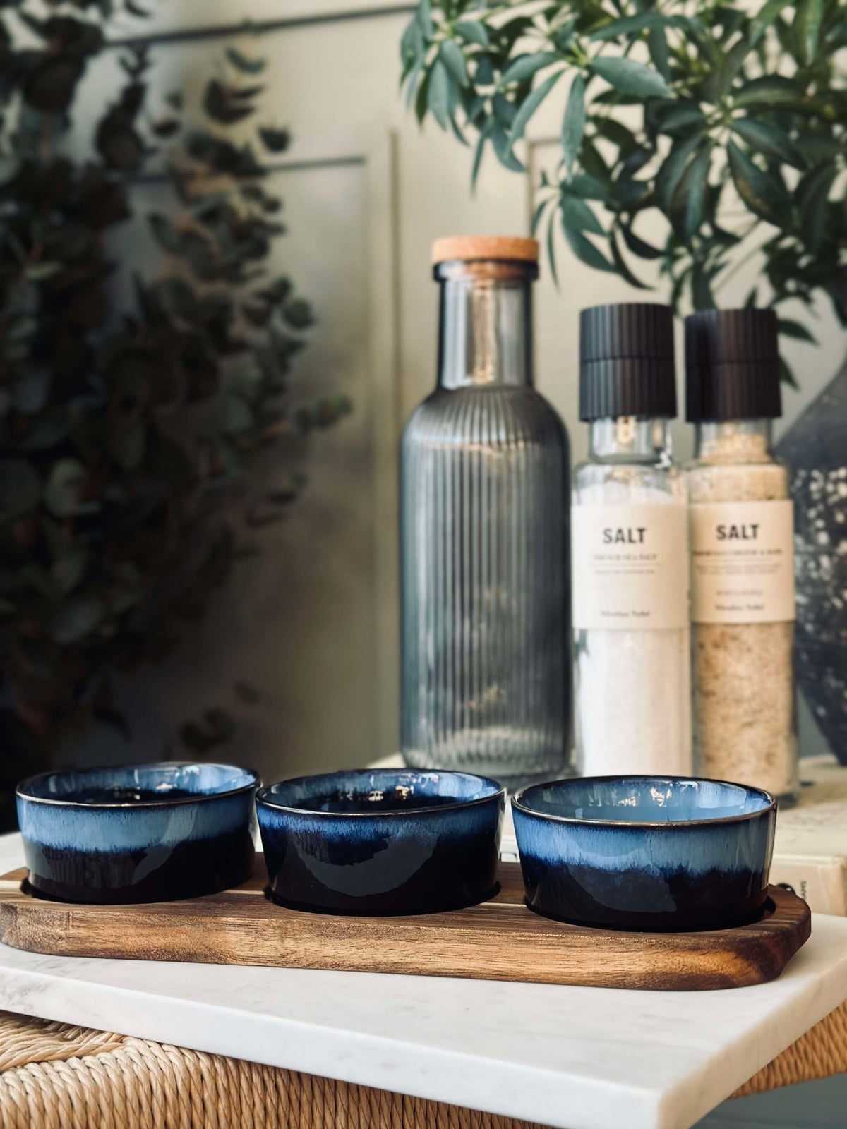 Set à tapas avec 3 bols et plateau - Blue mix