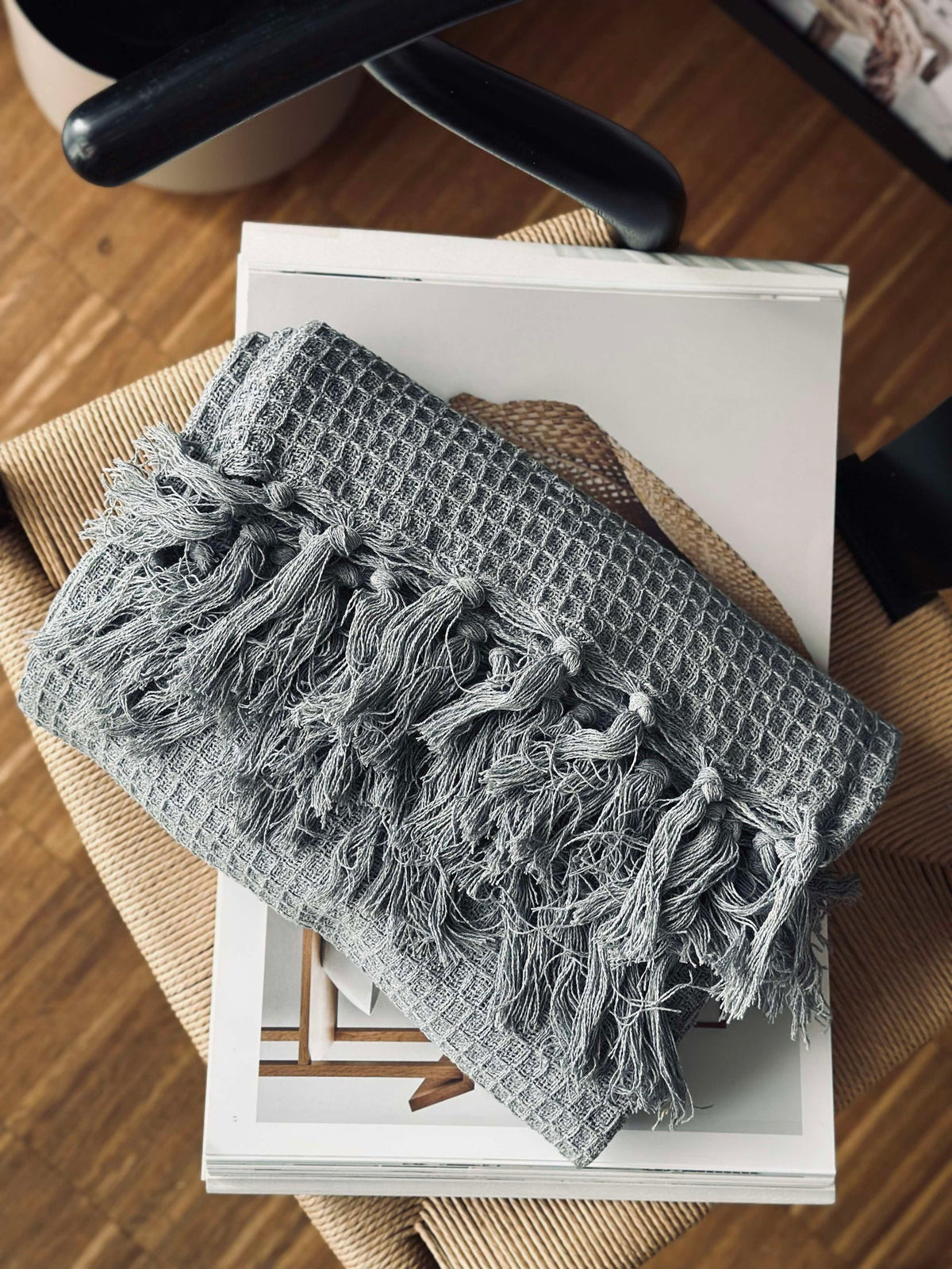 Plaid en coton gaufré - Gris