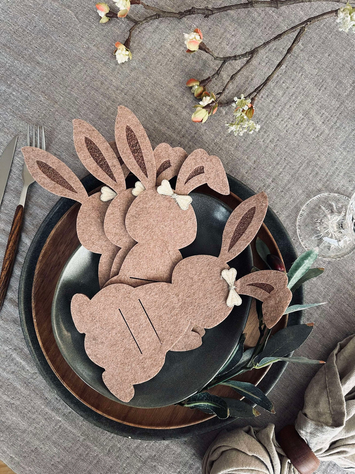 Porte-couverts lapin marron - Lot de 4 pièces