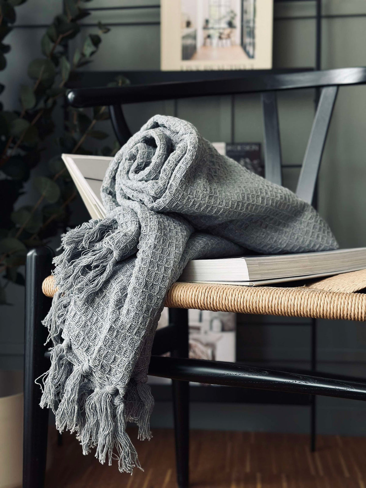 Plaid en coton gaufré - Gris