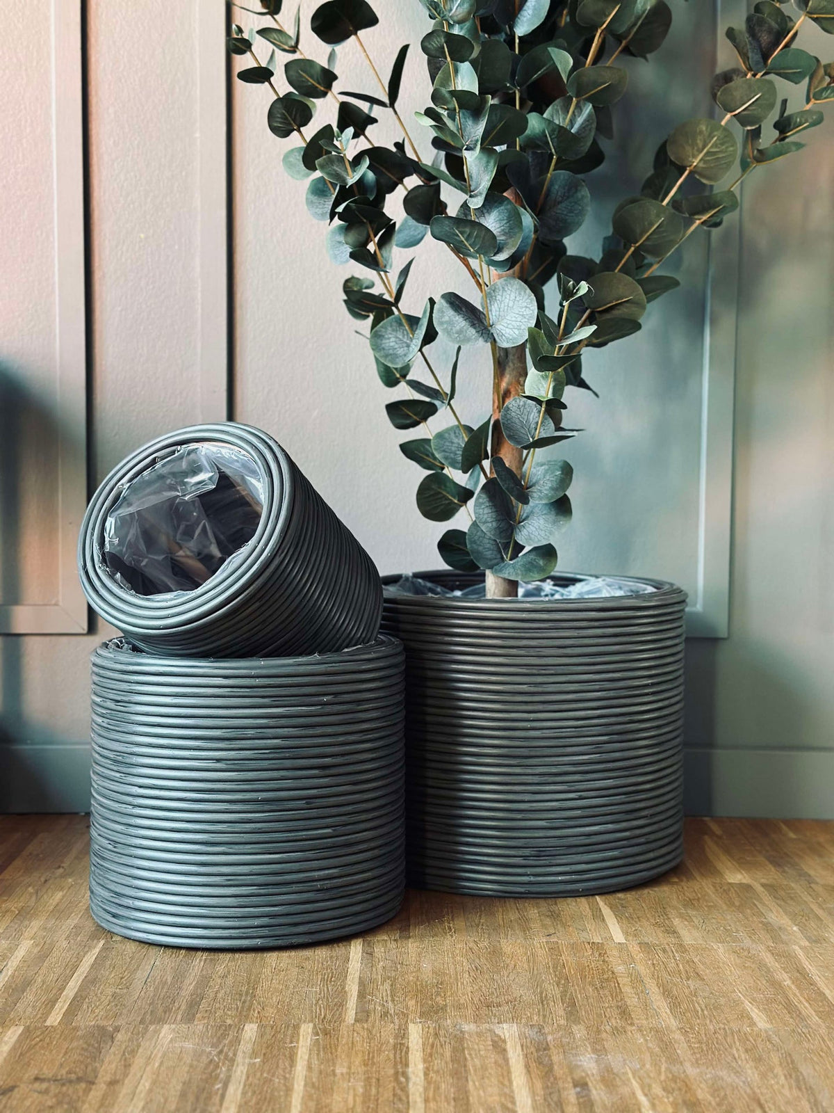 Cache-pot gris - Lot de 3 pièces