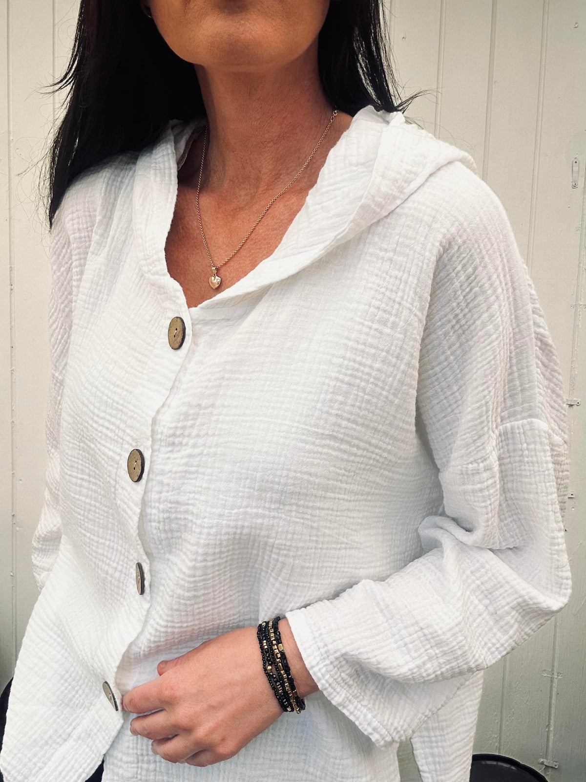 Cardigan en coton léger à effet nid d’abeille - Blanc