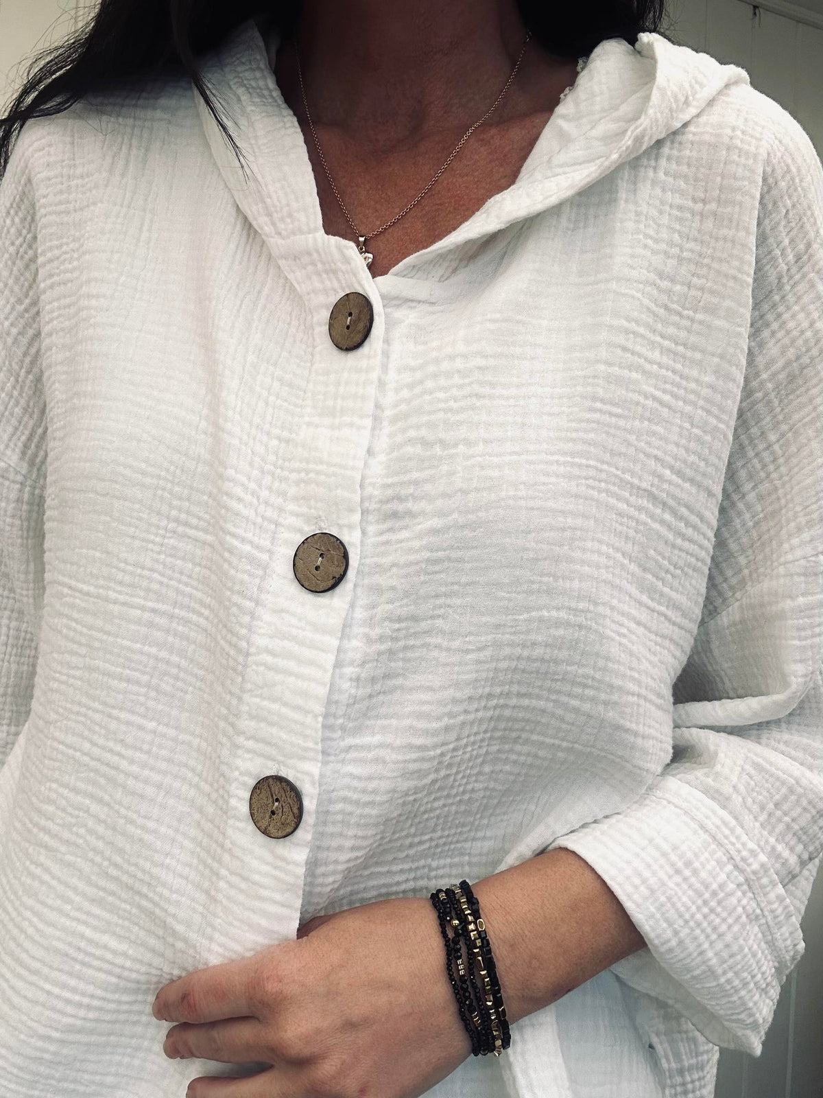 Cardigan en coton léger à effet nid d’abeille - Blanc