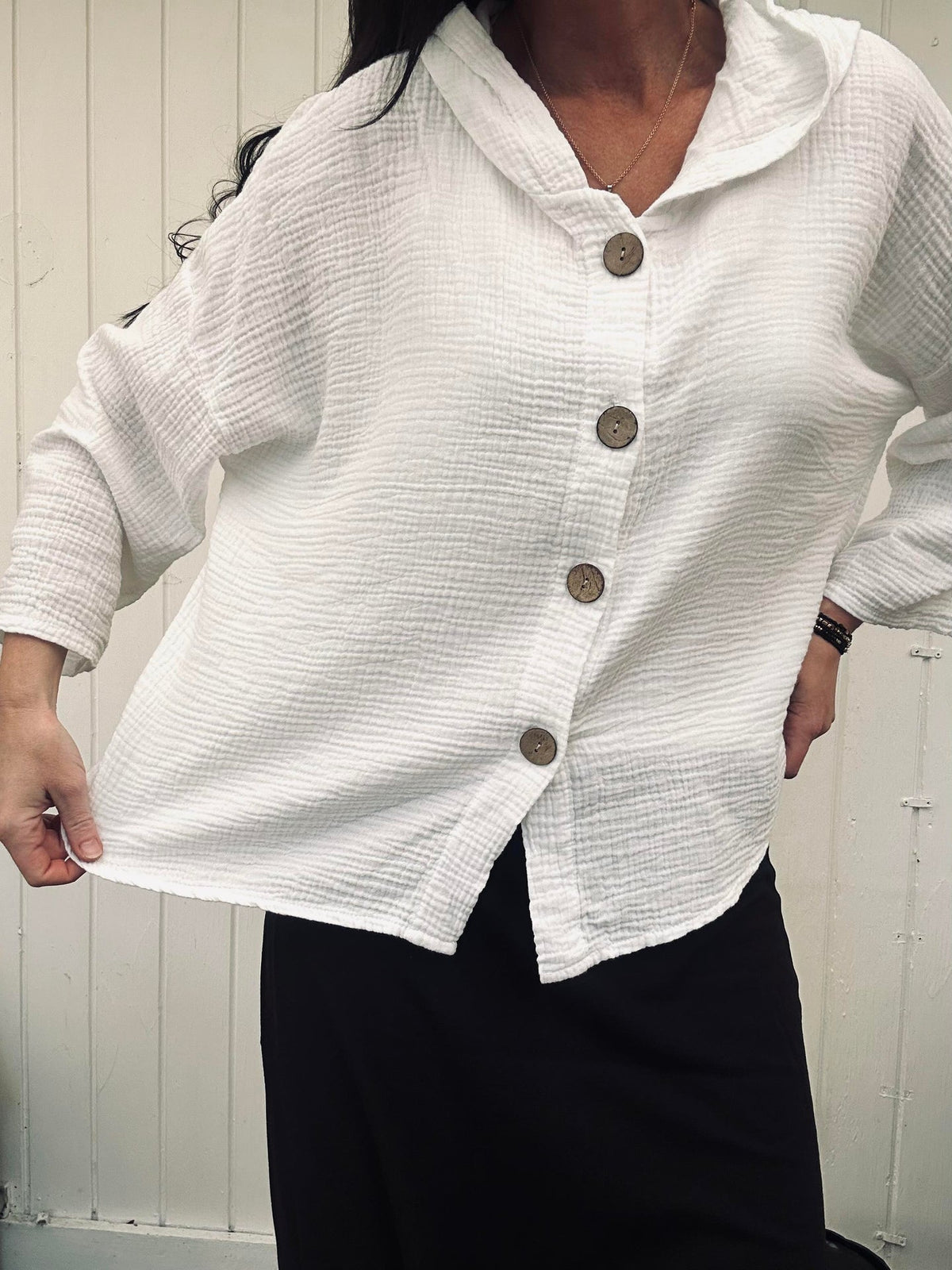 Cardigan en coton léger à effet nid d’abeille - Blanc