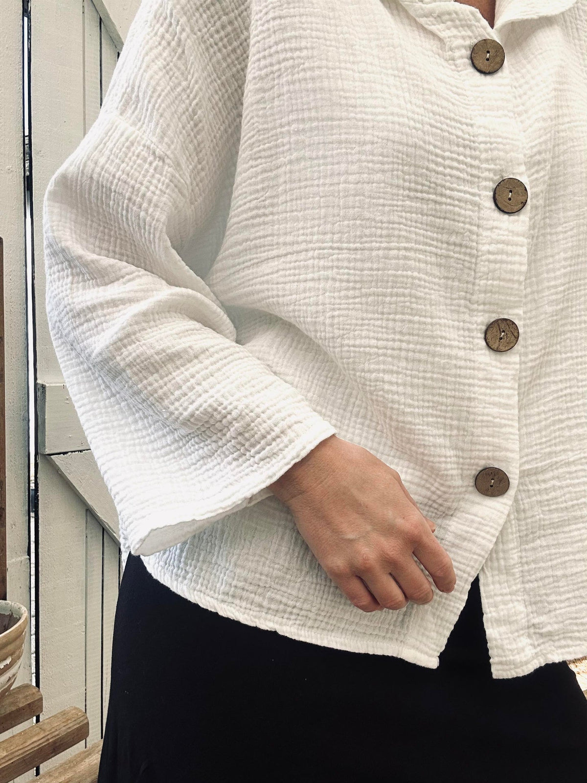 Cardigan en coton léger à effet nid d’abeille - Blanc