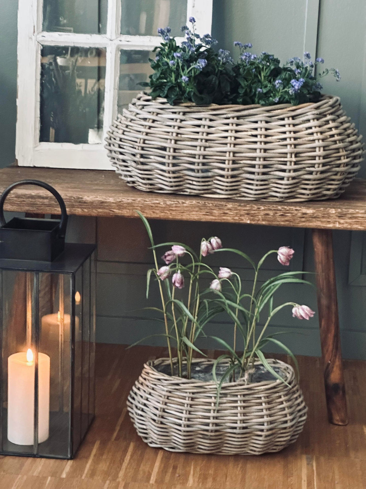 Paniers pour plantes - Lot de 2 pièces. Rotin ovale