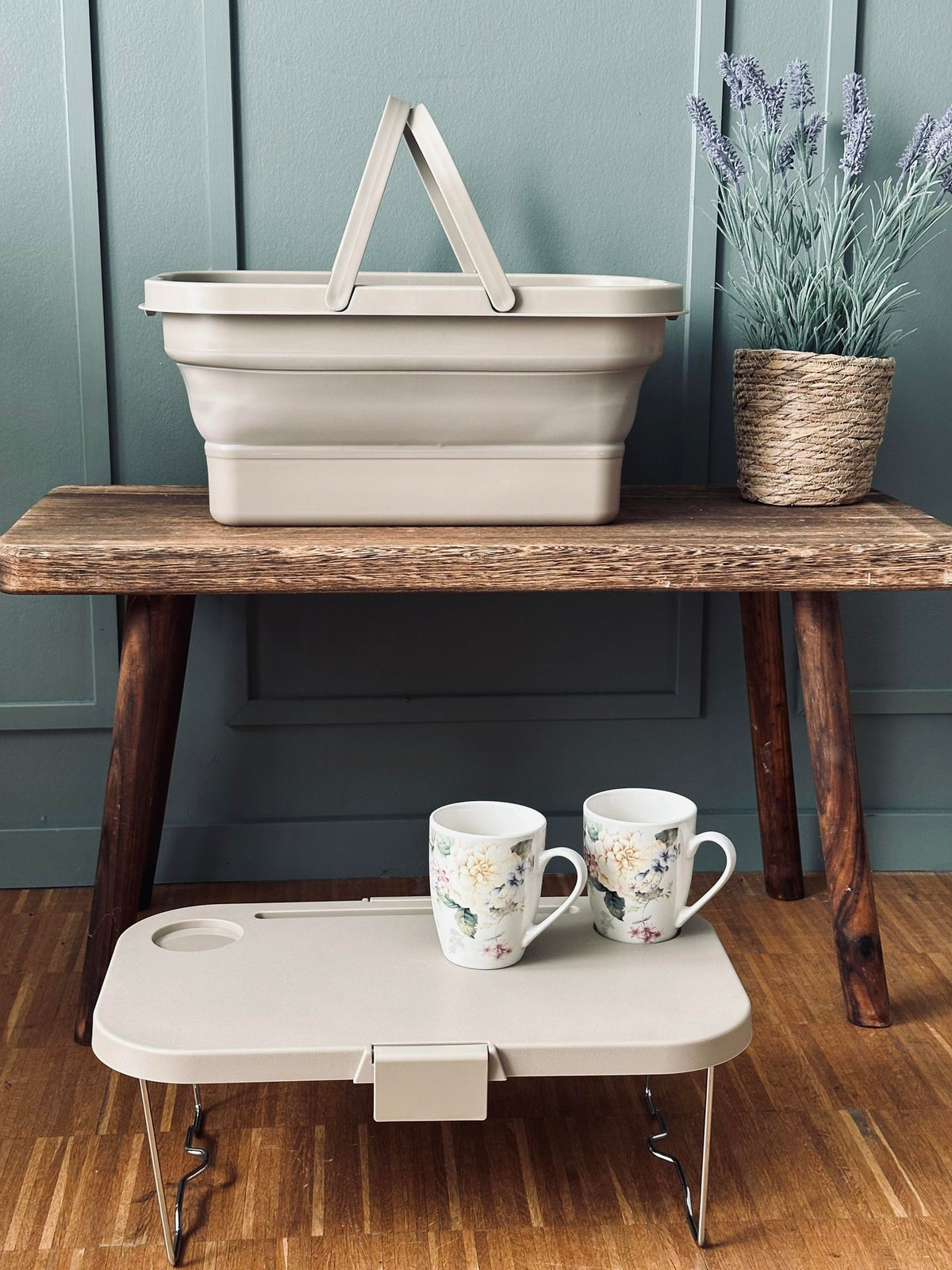Panier pique-nique pliable avec couvercle beige