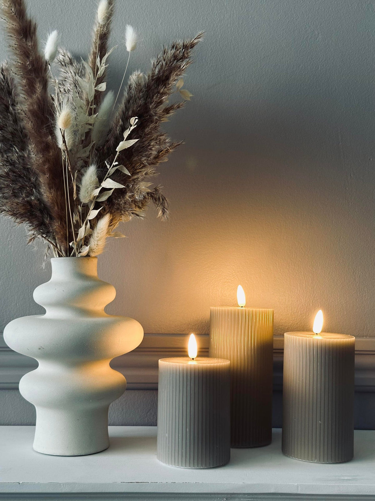 Bougies LED pilier sable à rainures - Lot de 3