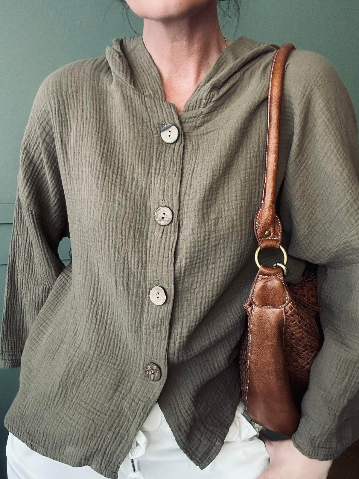 Cardigan en coton léger gaufré - Brown