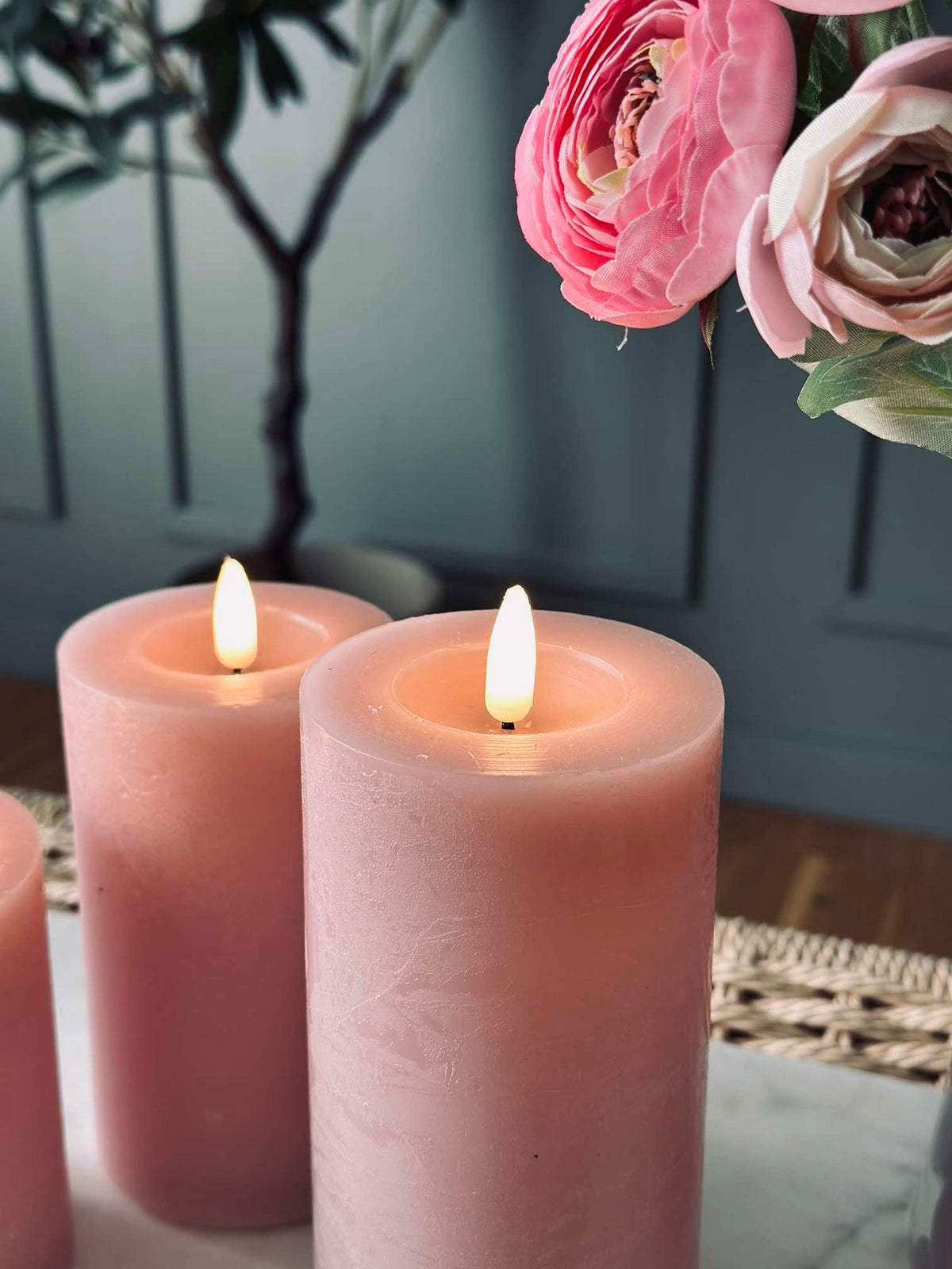 Bougies LED en bloc / Rose – Lot de 3 bougies blocs