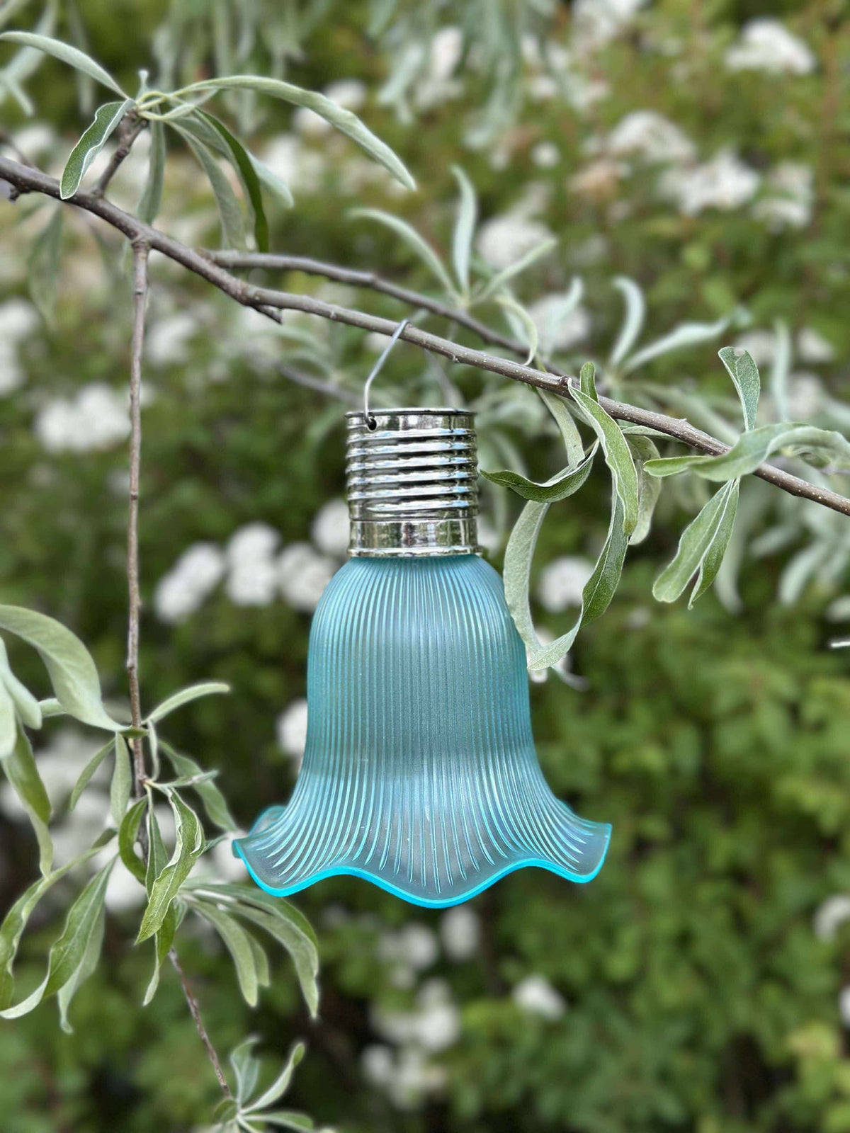 Lampion fleur avec panneaux solaires - Aqua