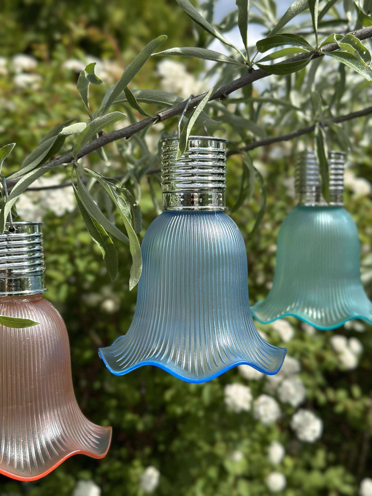 Lampion fleur avec panneaux solaires - Aqua