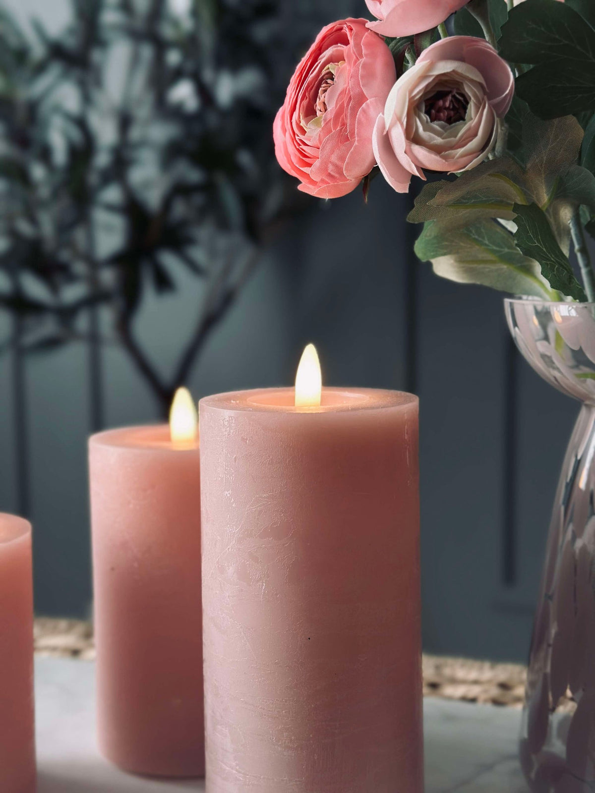 Bougies LED en bloc / Rose – Lot de 3 bougies blocs