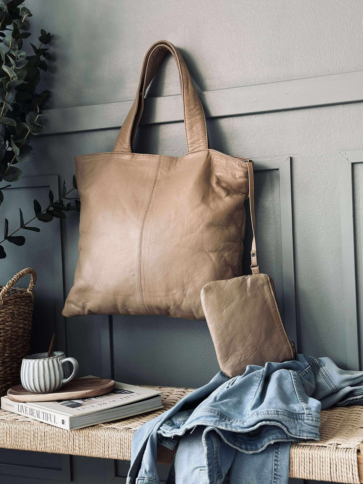 Shopper with clutch MILLE – Latte