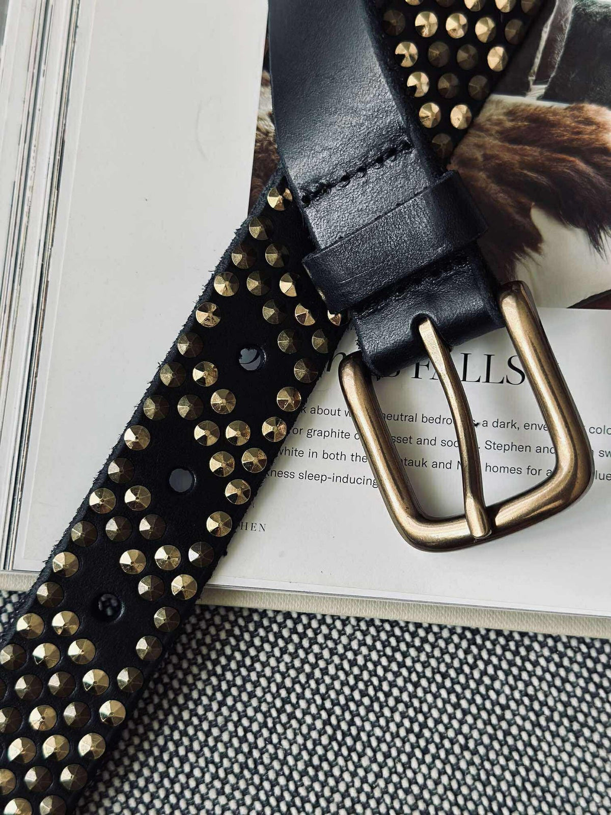 Ceinture en jean à clous - Black / gold