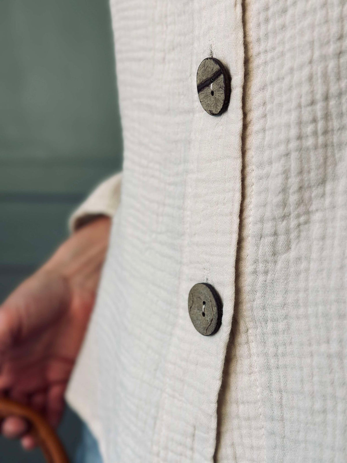 Cardigan en coton gaufré léger - Crème