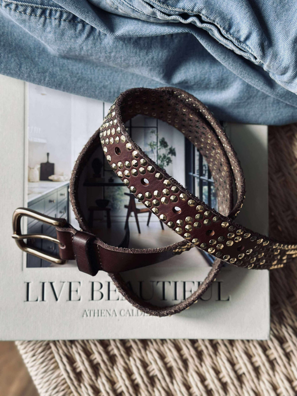 Ceinture jeans avec clous - Brown/ gold