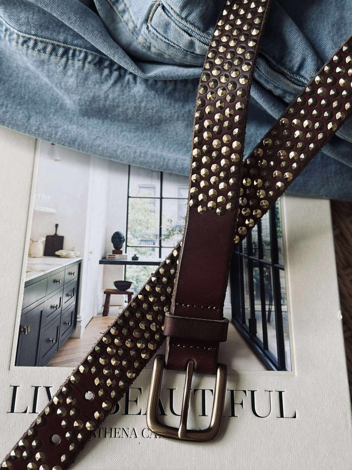 Ceinture jeans avec clous - Brown/ gold