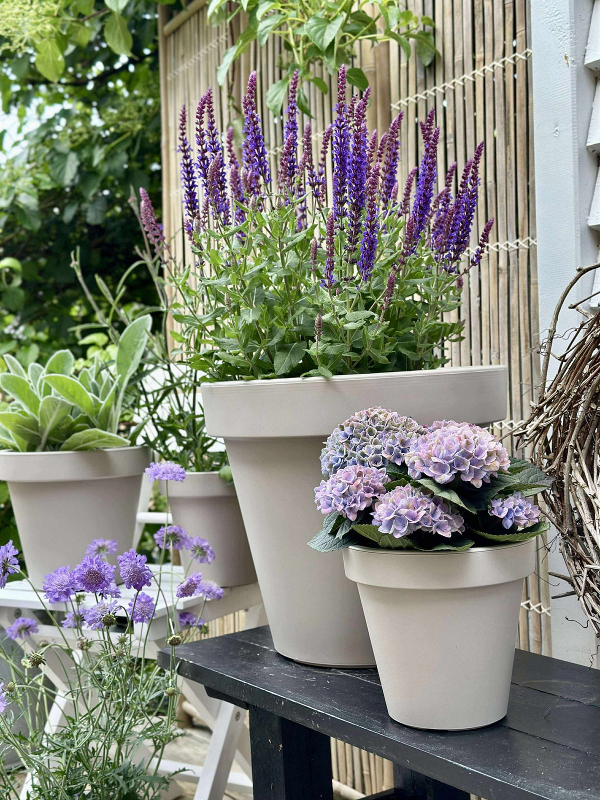 Pot de jardin - Plastique recyclé beige dia 35 cm