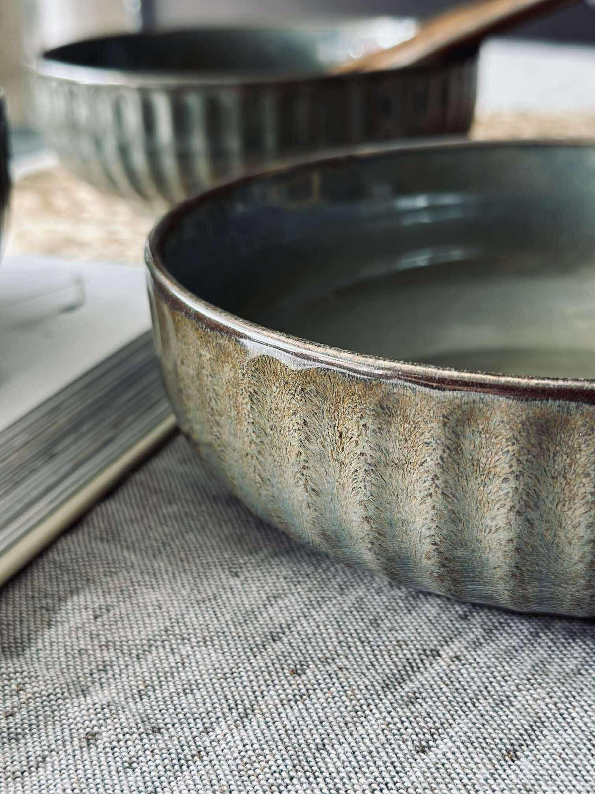 Bol VIGA strib en grès - Gris / brun 16cm