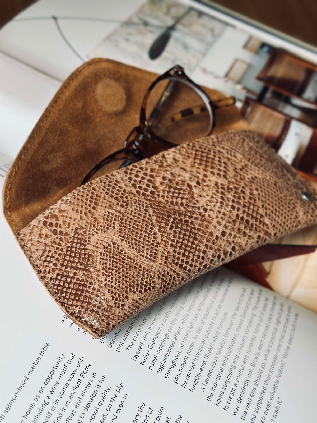 Pochette à lunettes de soleil - Camel snake