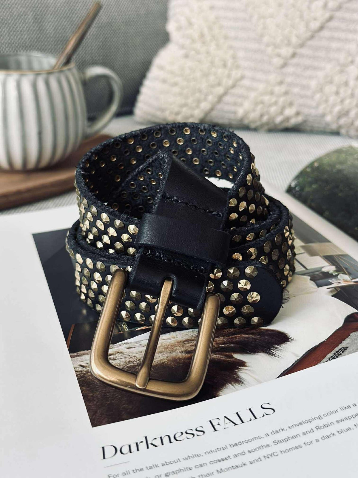 Ceinture en jean à clous - Black / gold