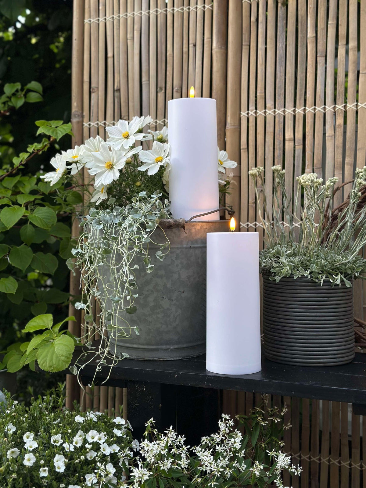 Bougies blocs LED XL d’extérieur H 25 cm - Lot de 2 avec télécommande