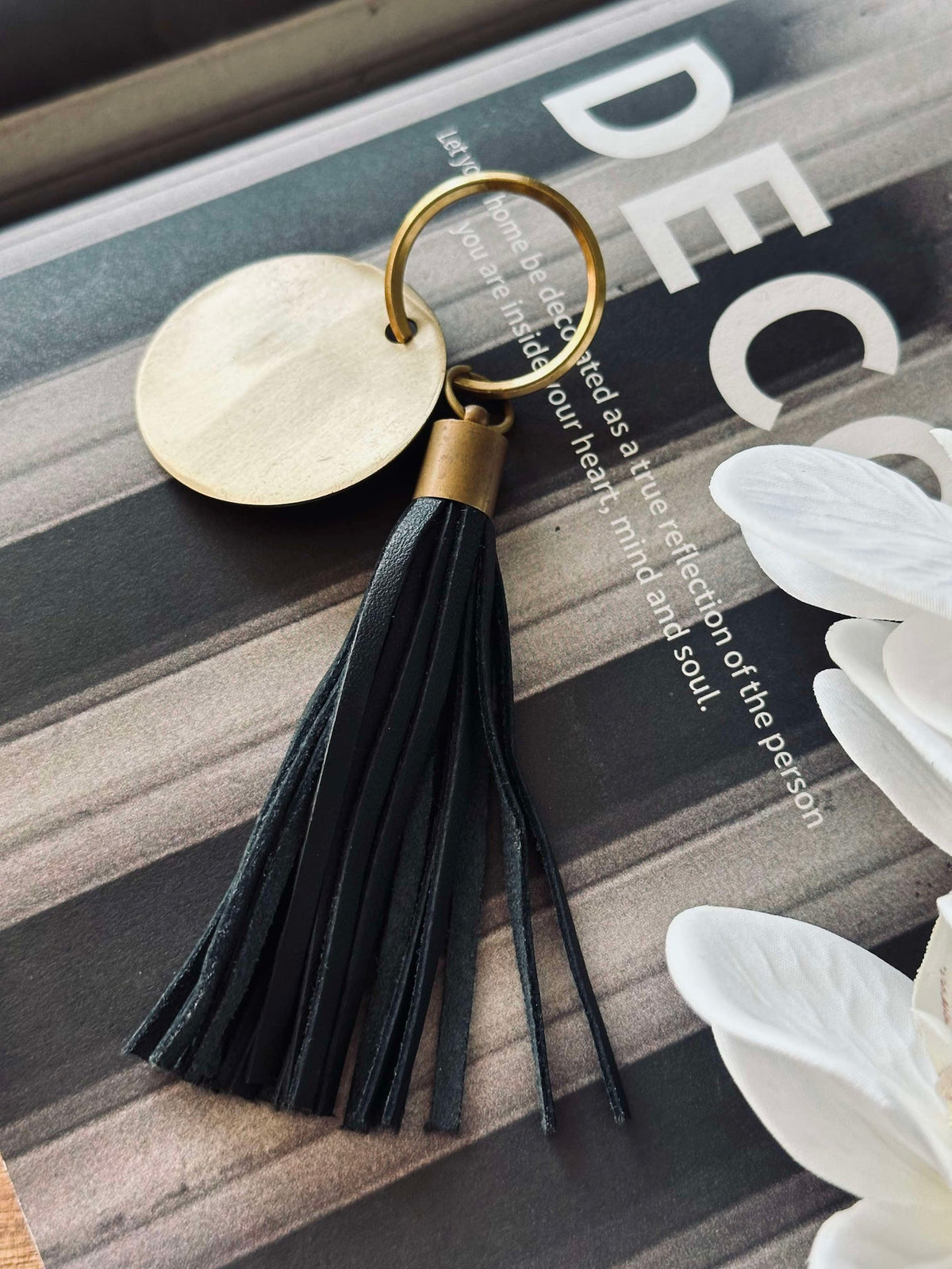 Porte-clés à pompon - Black leather
