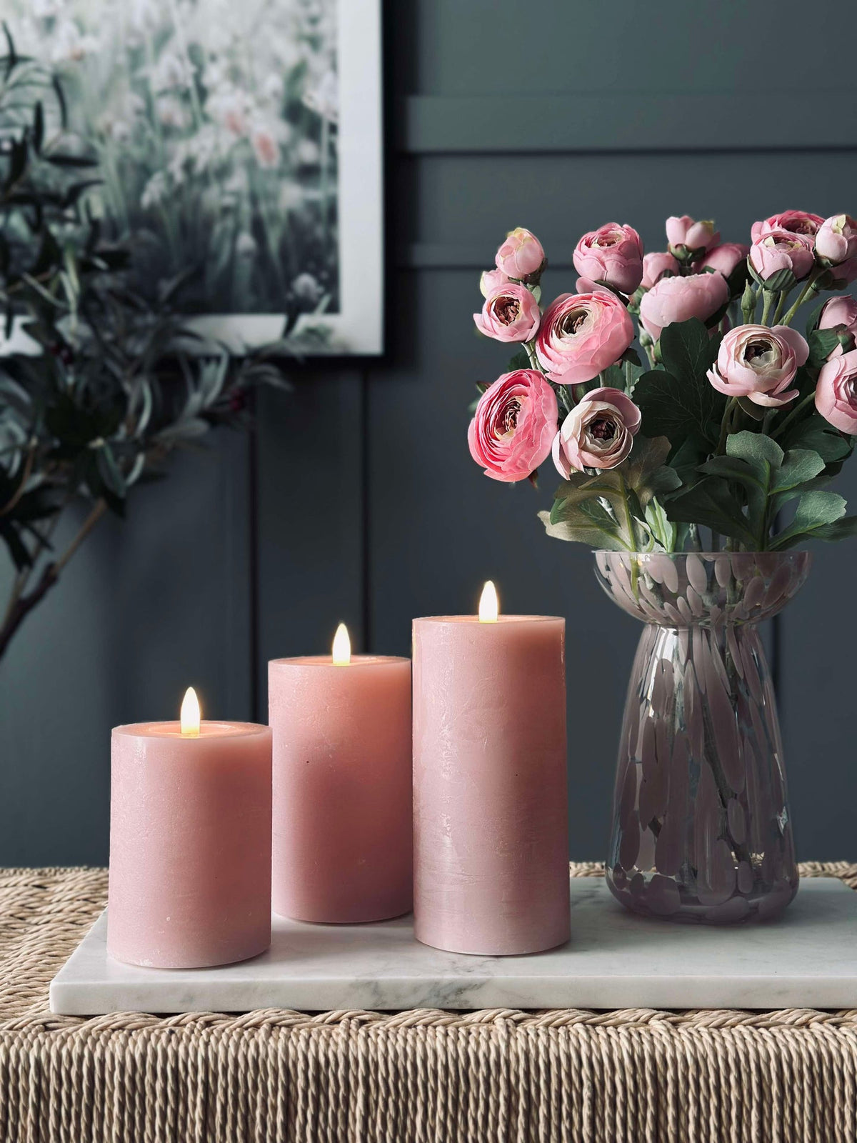 Bougies LED en bloc / Rose – Lot de 3 bougies blocs