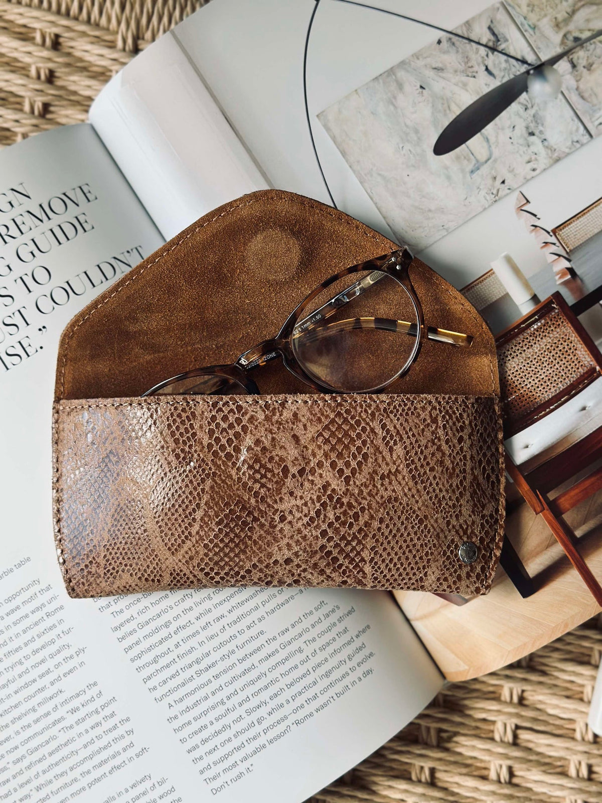 Pochette à lunettes de soleil - Camel snake