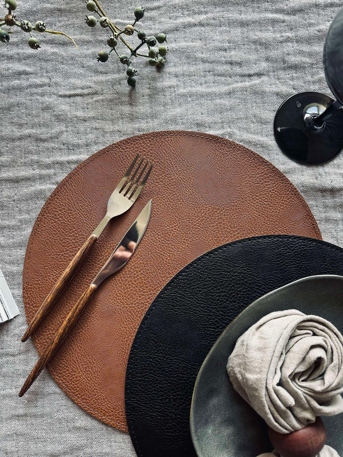 Set de table réversible - Cognac / noir