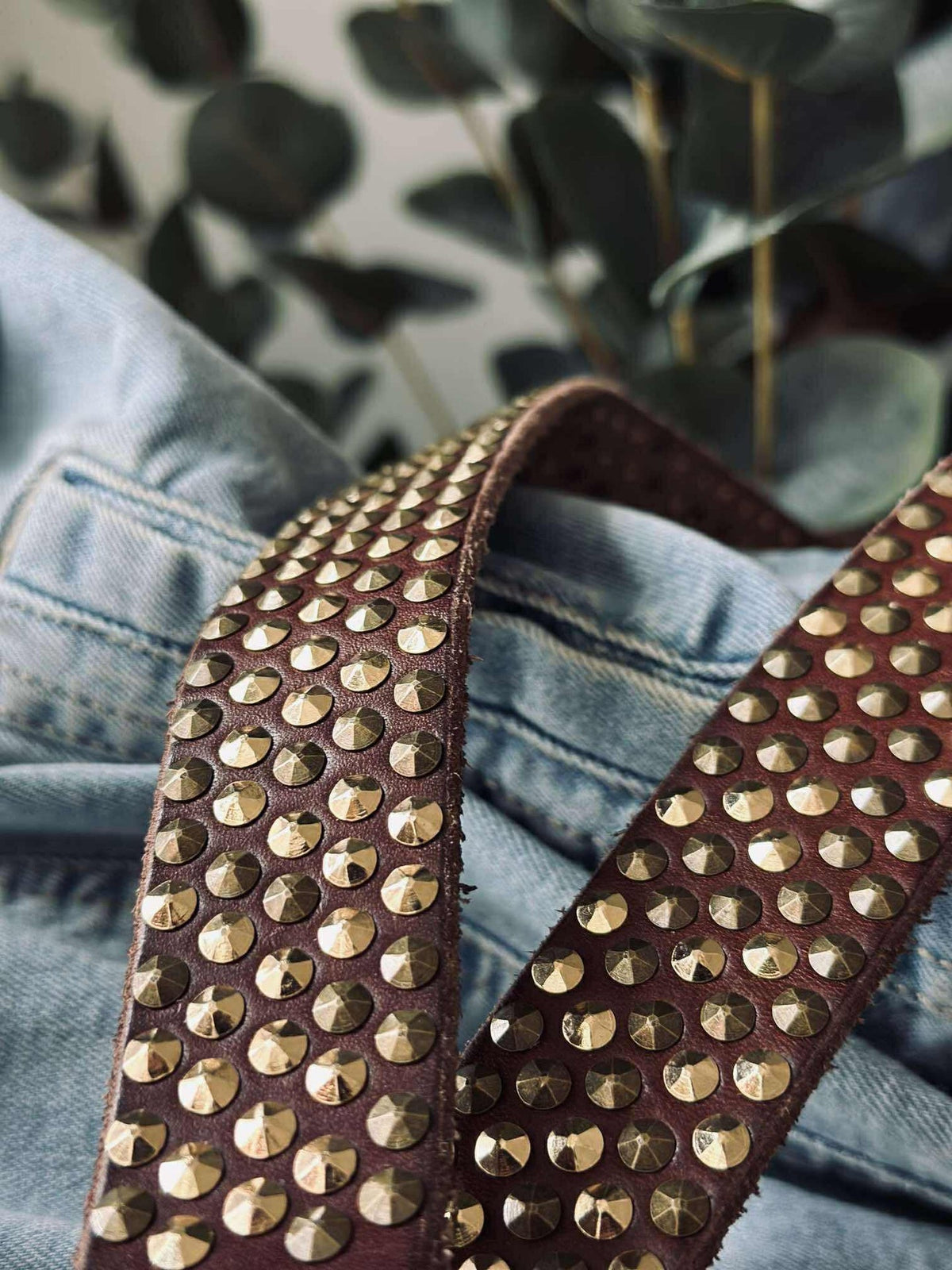 Ceinture jeans avec clous - Brown/ gold