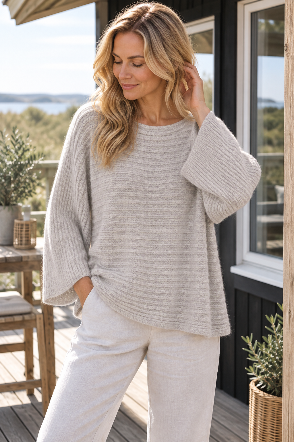 Pull oversize - Mélange laine / mohair beige