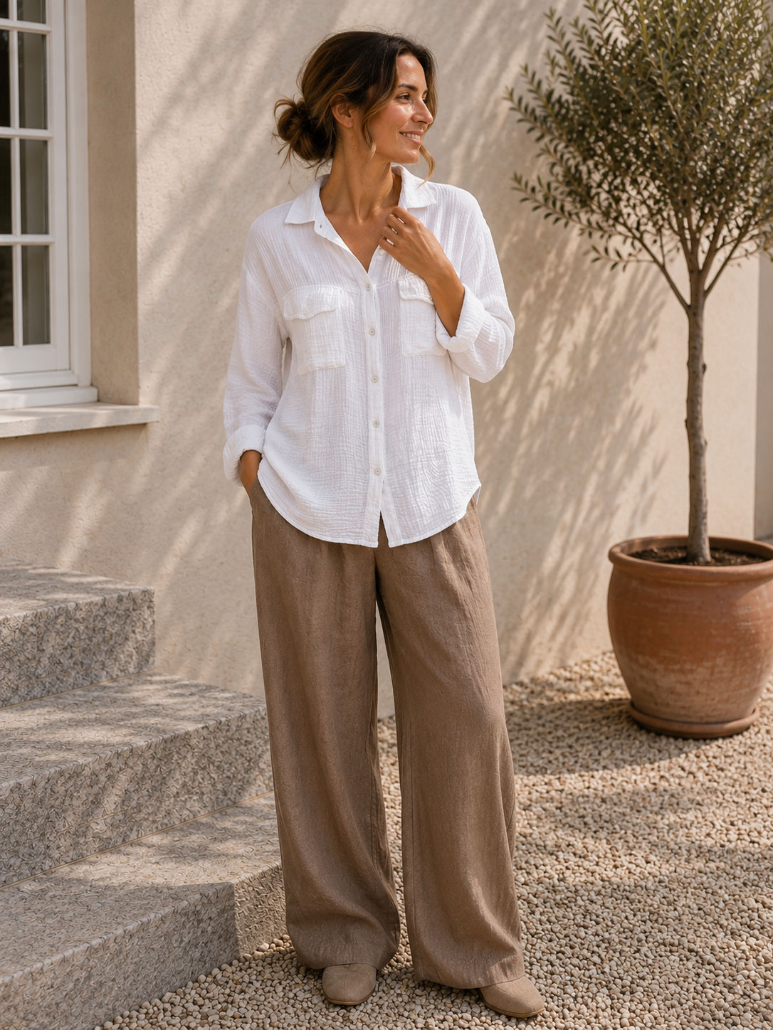 Chemise CARO en coton gaufré – Blanc