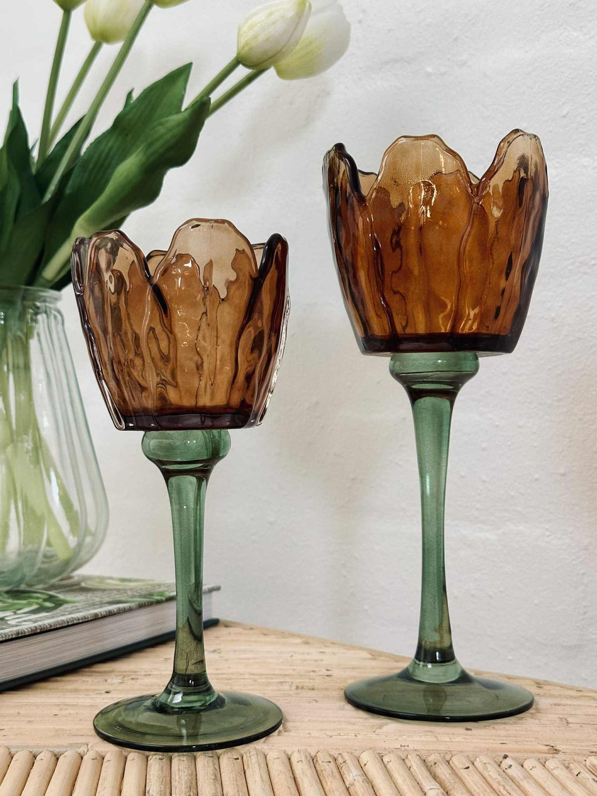 Bougeoir flower - Ambre / vert