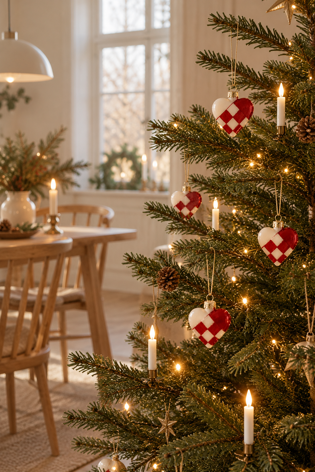 Cœur de Noël en verre – rouge/blanc