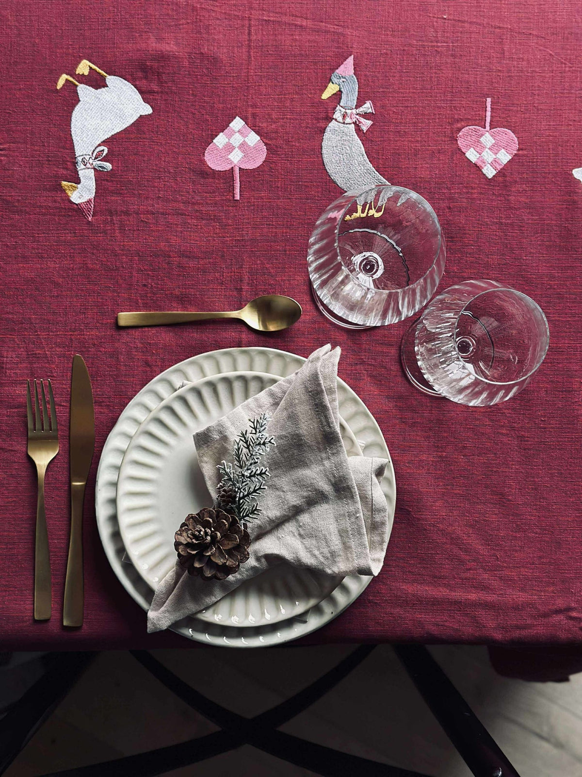Nappe de Noël 140x240 - Broderie avec canards