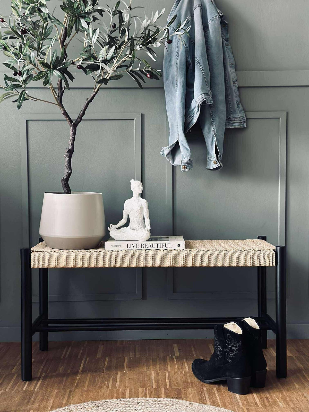 Banc hêtre noir / naturel - 90 cm