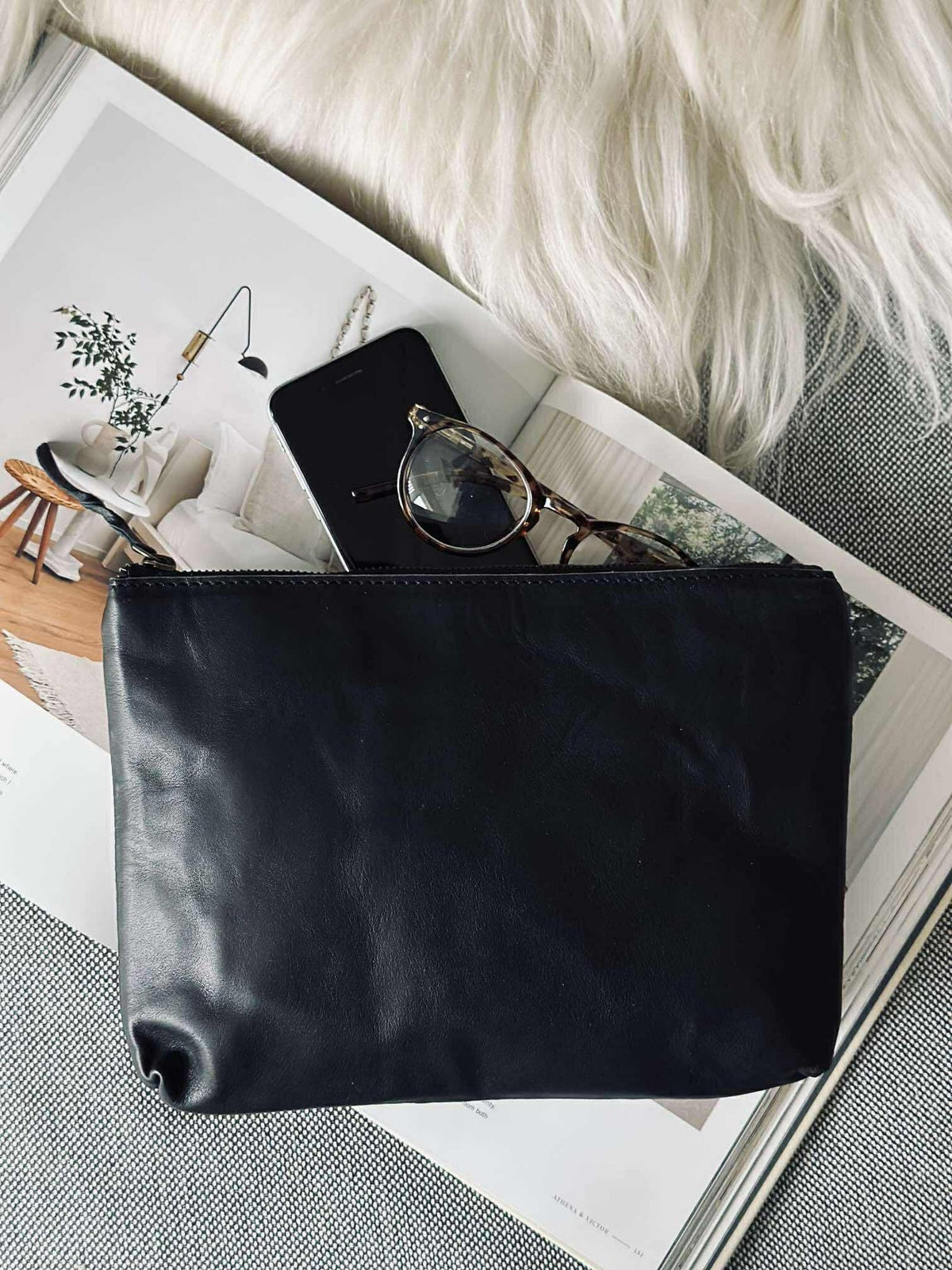 Trousse de maquillage / Pochette  - Cuir noir